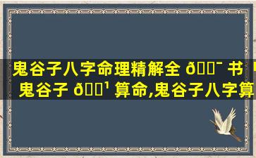 鬼谷子八字命理精解全 🐯 书「鬼谷子 🌹 算命,鬼谷子八字算命」